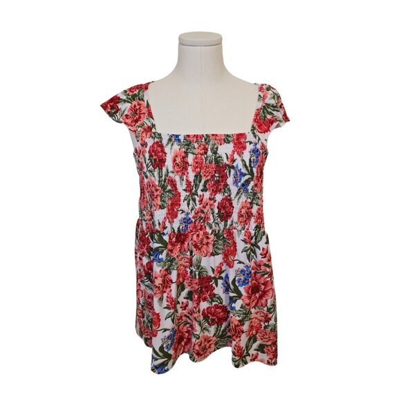 Floral Peplum Top Plus Size Red Pink White Stretchy Cute Ruffle Beach Sz XL - Picture 9 of 9